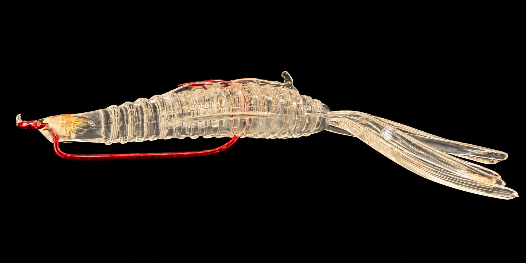 Clear Pad Bug prototype rigged on a red hook
