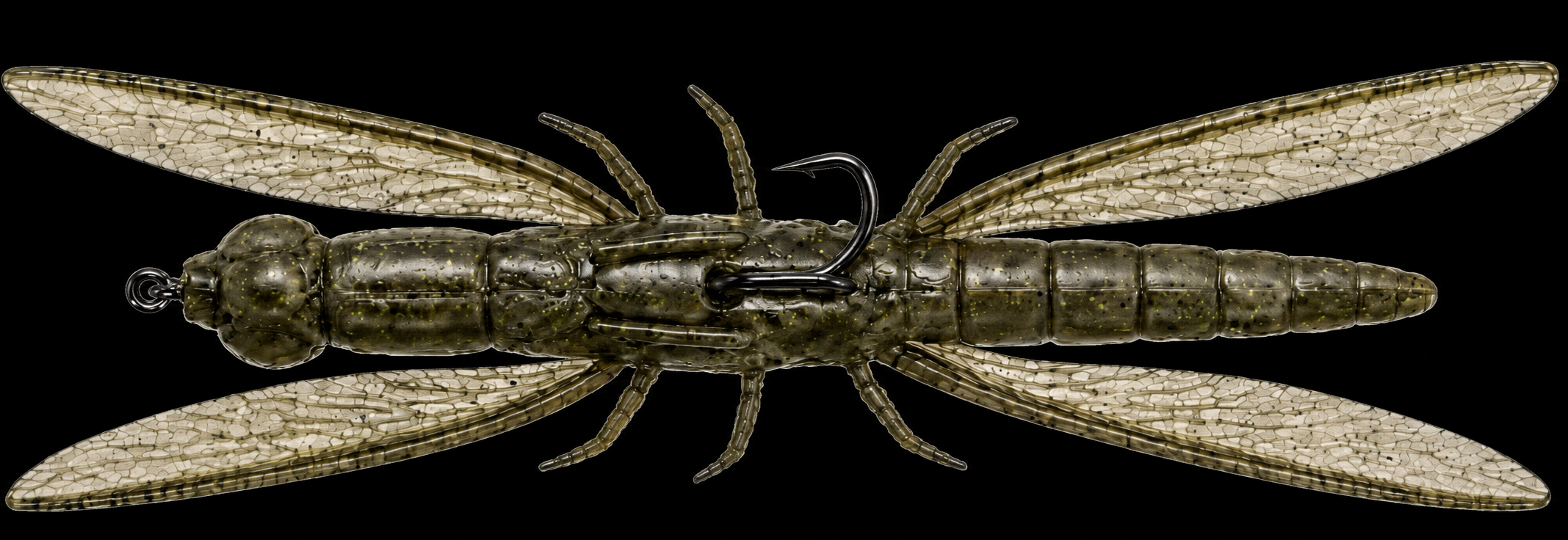 Airstrike dragonfly lure with broad wings and segmented body
