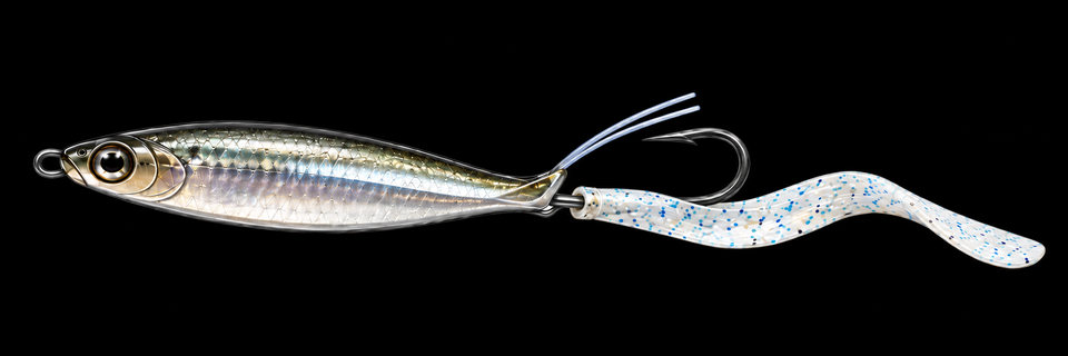 Spoondini spoon-minnow hybrid with a point-up hook, twin bristle guard, and strip trailer